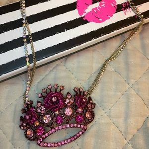 Betsey Johnson Roses Pink Crown Pendant Necklace